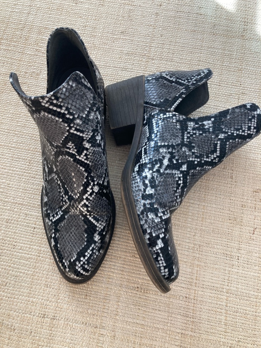 Volatile Women’s Snake-Print Ankle Boots - Black/Gray Sz 8